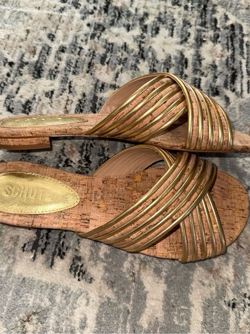 Schutz Latifah cork gold flat sandals 8.5